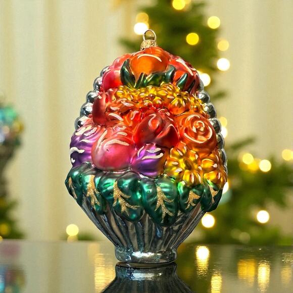 VTG 1998 CHRISTOPHER RADKO Flower Basket Blown Glass Christmas Ornament LTD ED - Picture 1 of 14